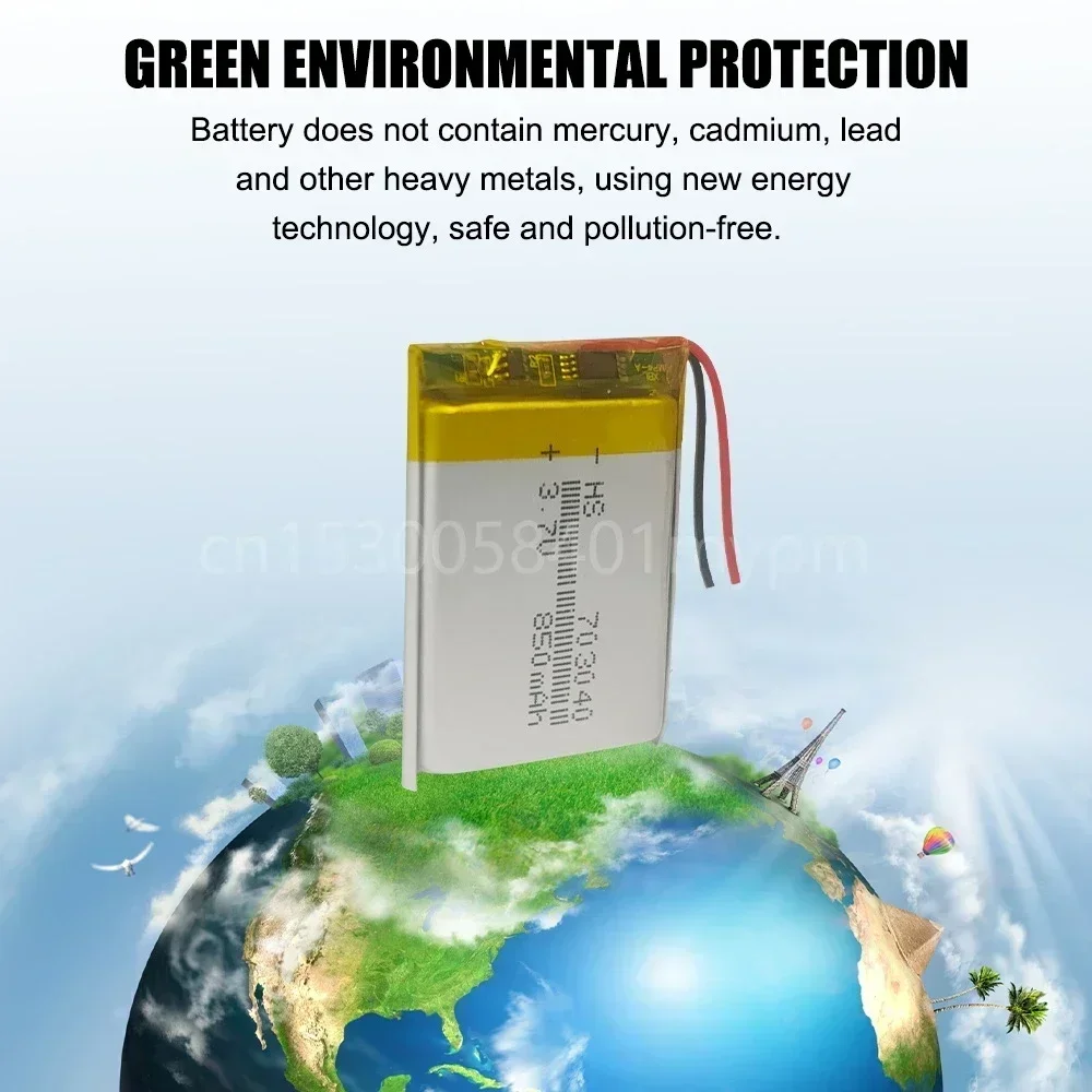 703040 3.7V 850mAh Lithium Polymer Rechargeable Battery Li-ion Cell for MP3 MP4 PDA DVD GPS VR Car DVR Bluetooth Speaker Alarm