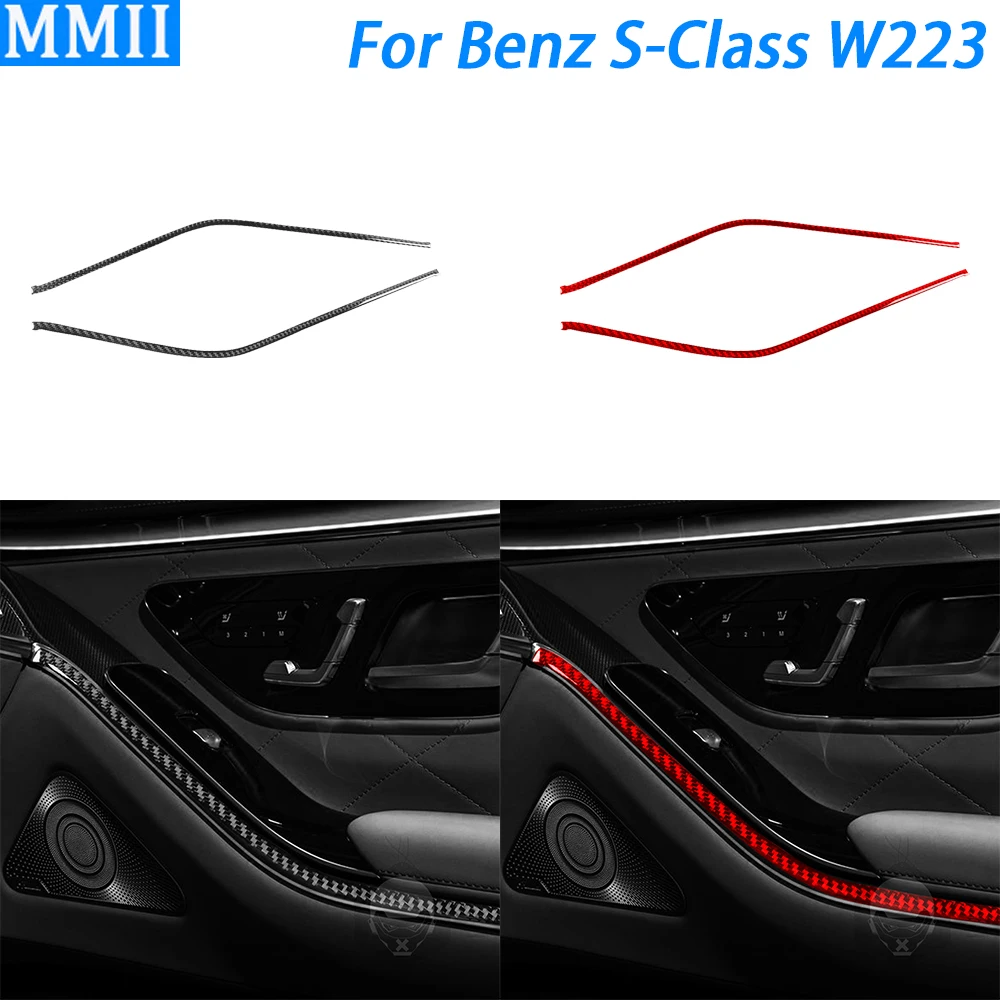 

For Benz S-Class W223 2021-2024 Carbon Fiber Inner Door Armrest Panel Trim Strips Car Interior Decoration Accessories Sticker