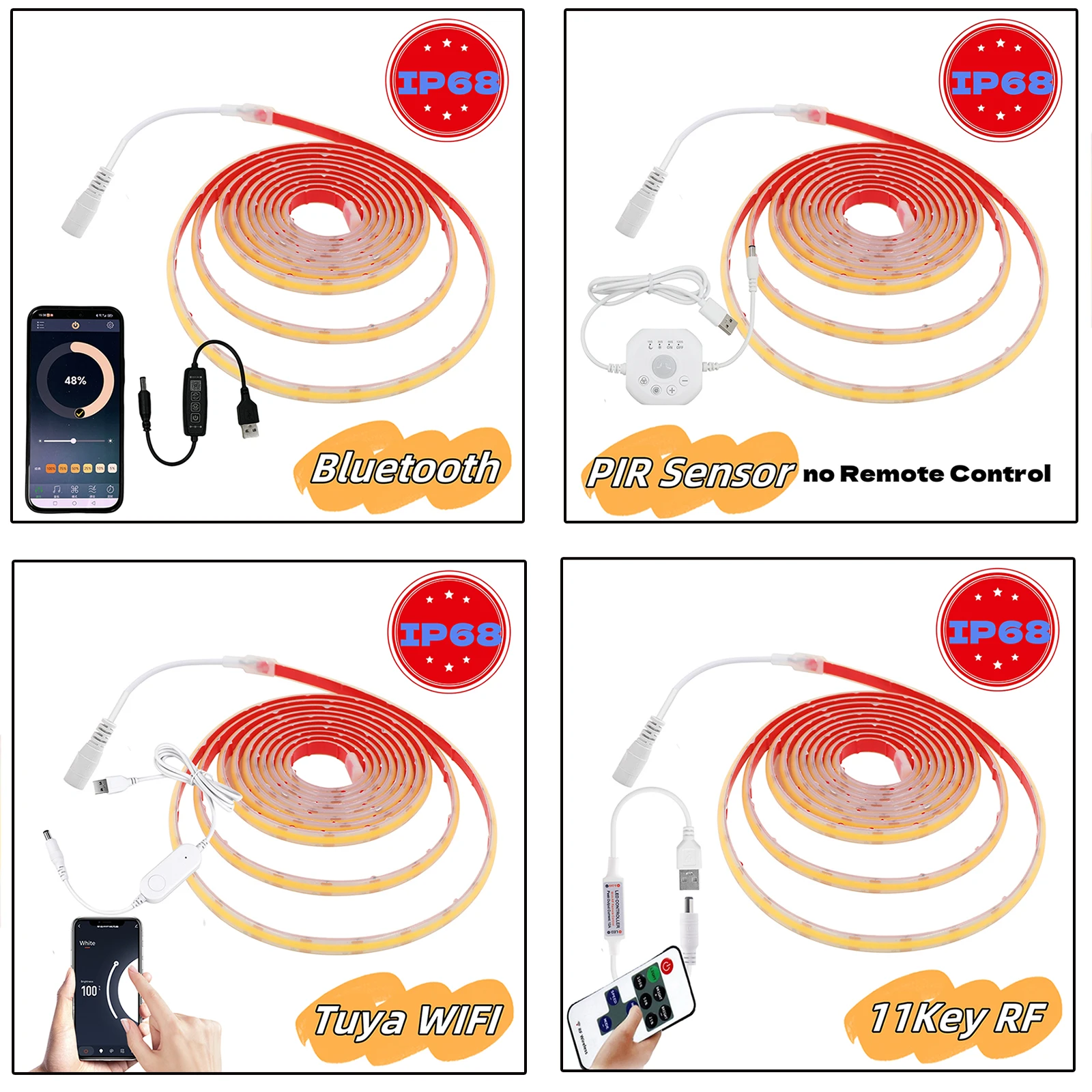 DC 5V USB WIFI/Bluetooth/PIR Sensor/Touch Dimmerable COB Strip 320Leds/M 3000K 4000K 6000K IP68 Waterproof Home Decor LED Light