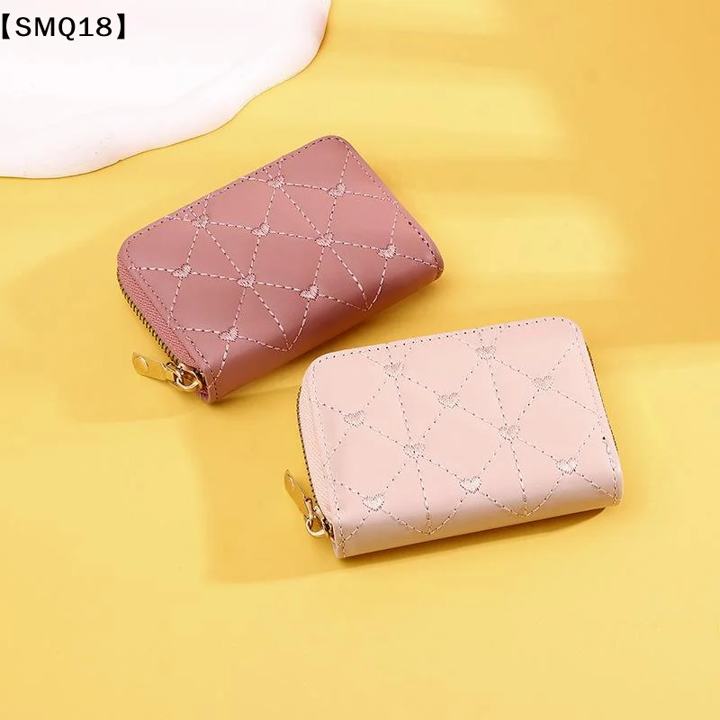 Women Wallet For PU Leather Fashion Embroidered Love Fold Small Wallet Card Holder Multi-card Slot Purses Interior Pink【SMQ】