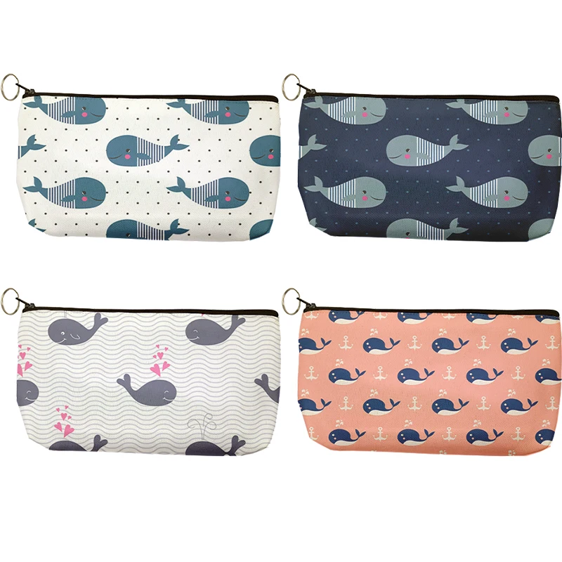 Cute Whale Printed Cosmetic Bag With Zipper Travel Makeup Organizer Bag Female Toiletry Bag Make Up Organizer