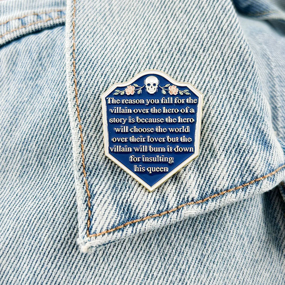 The Villain Skeleton Badge Dark Romance Lapel Pin Literary Fiction Brooch Book Lovers Bookish Gift Collect