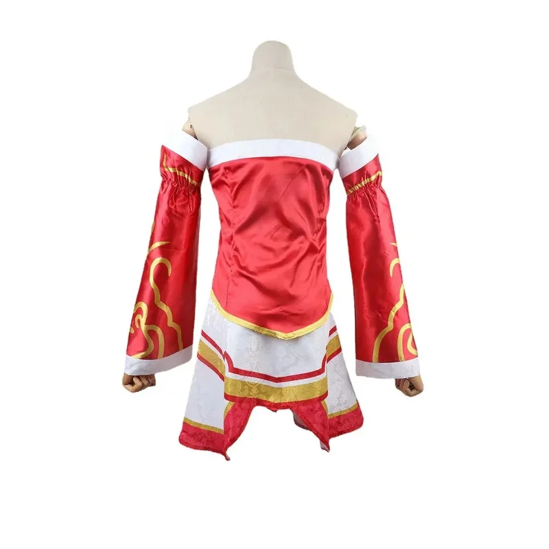 Game LOL Ahri Nine Tailed Fox Role Playing Costume Wig Anime Sexy Woman Red Dress Christmas Carnival Party Kimono Uniform Set