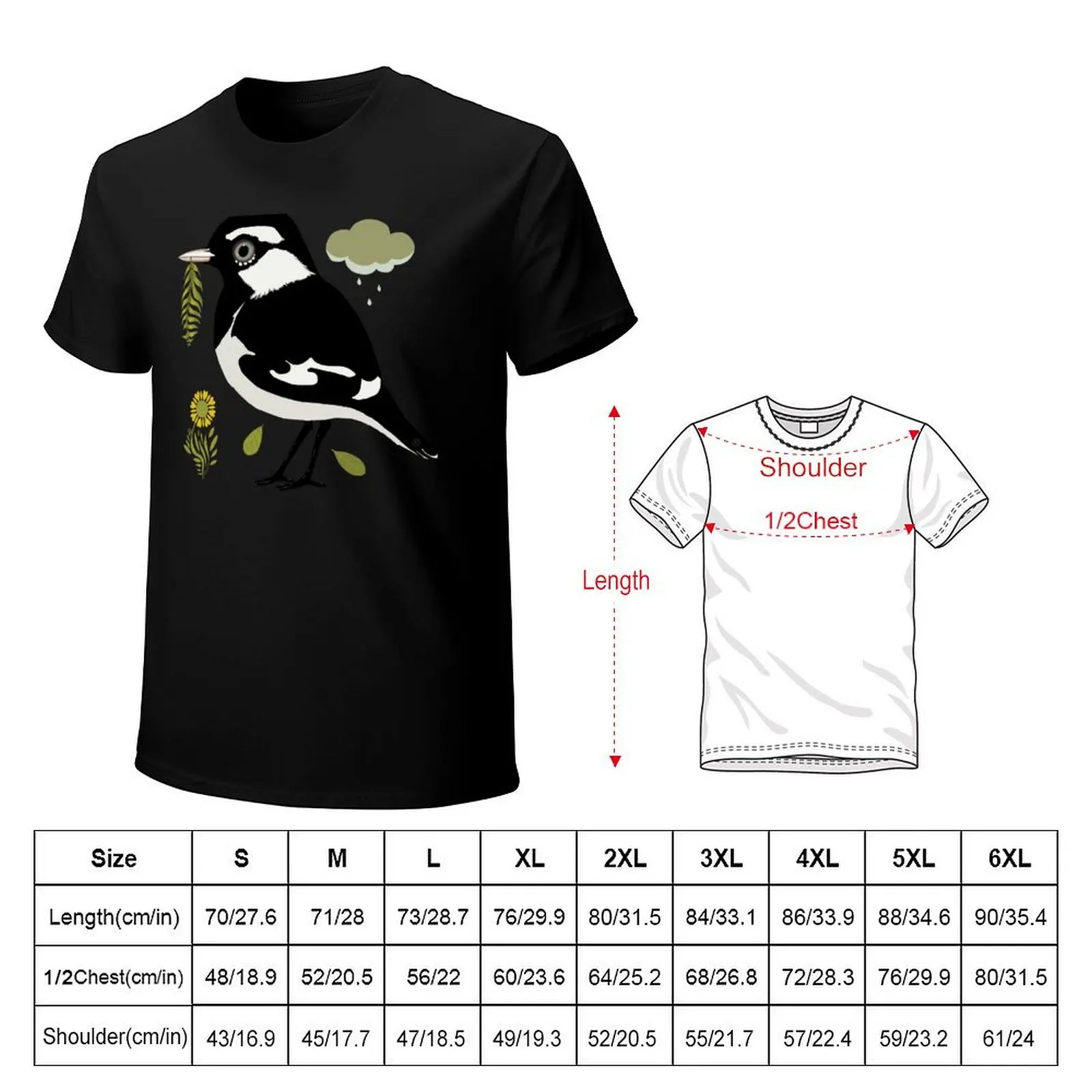 Magpie Lark T-Shirt No Iron Casual Short Sleeve Top