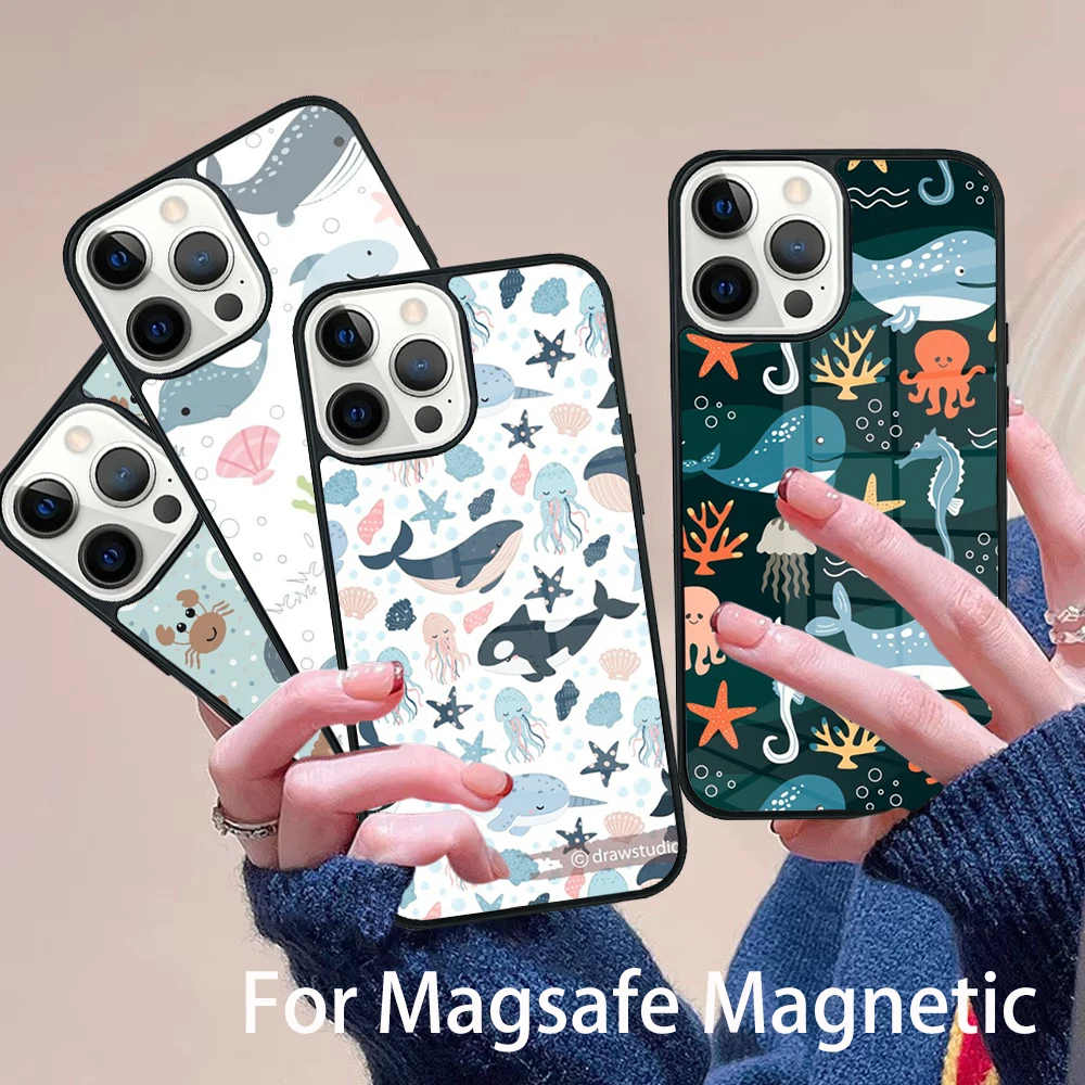 

Baby Whale Phone Case Magesafe Magnetic Wireless Charge Cover For IPhone 16 11 12 13 14 15 Pro Max Plus Mini