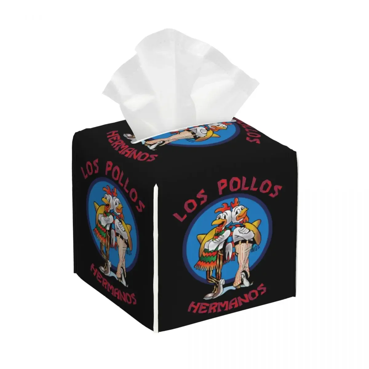 Custom Funny Los Pollos Hermanos Tissue Box Cover for Bathroom Home Breaking Bad PU Leather Square Facial Tissue Box Holder