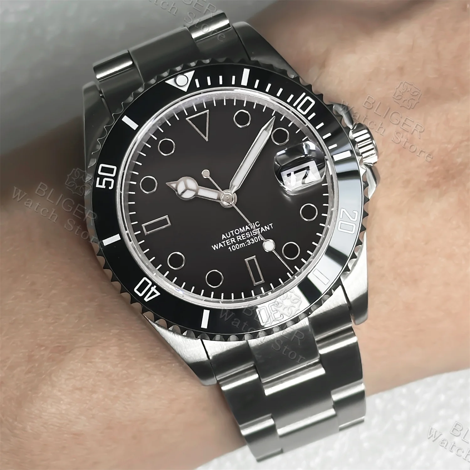 BLIGER 36Mm 38Mm NH35A PT5000 Jam Tangan Pria Menyelam Otomatis Jam Tangan Mekanis Bercahaya Bezel Keramik Berputar Kaca Safir Tanggal