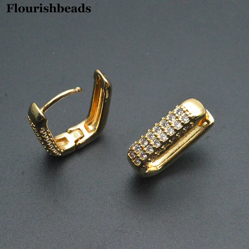 30pc Cubic Zircon Paved Gold Silver Color Wide Square Earring Hook Clasps DIY Jewelry Findings Accessories