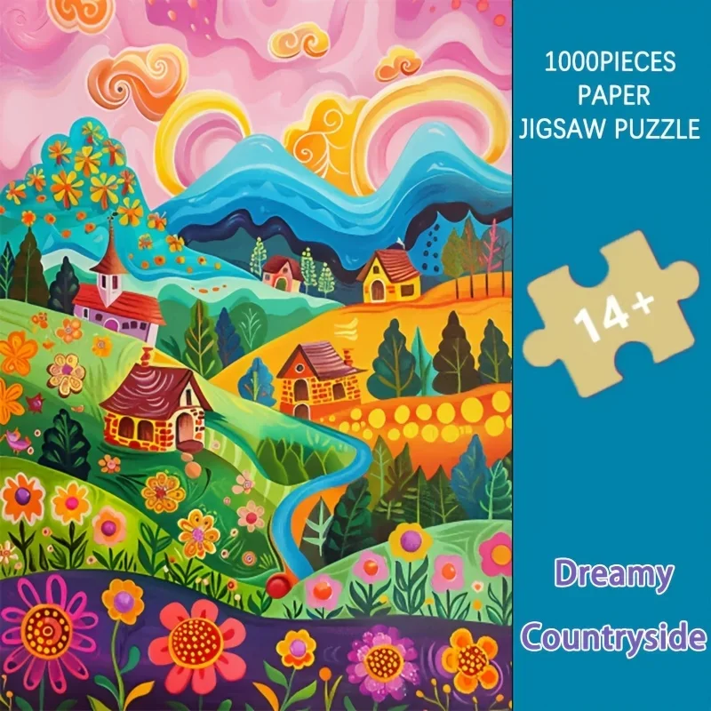 

1000pcs Paper Jigsaw Puzzle Dreamy Countryside Ideal for Adults Enthusiasts Perfect Christmas, New Year, Valentine's Gift