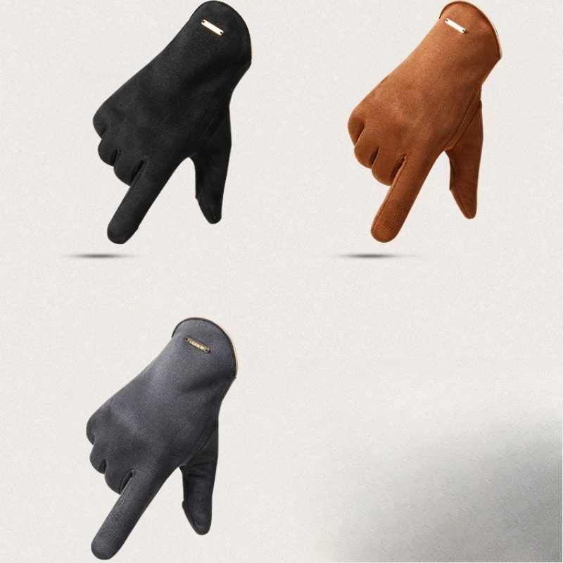 

Winter Thermal Gloves Men's Outdoor Piled Thickened Windproof Non-slip Sports Driving Suede Flip Riding Gloves
