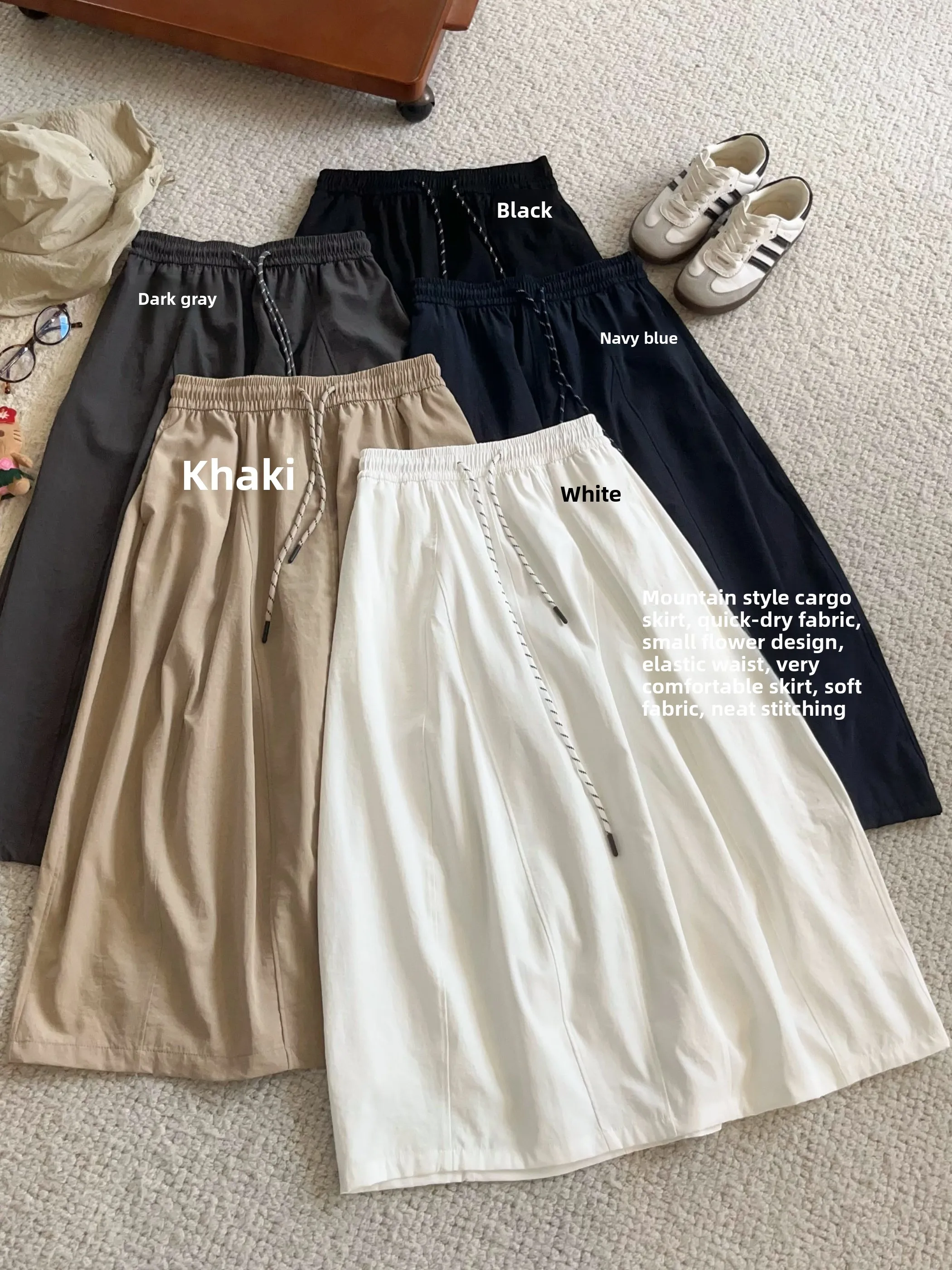 

Casual Retro Dstring Elastic Waist Thin Balloon Skirt Women's Small Flower Bud Workwear Sle Mid-Length f Body Skirt