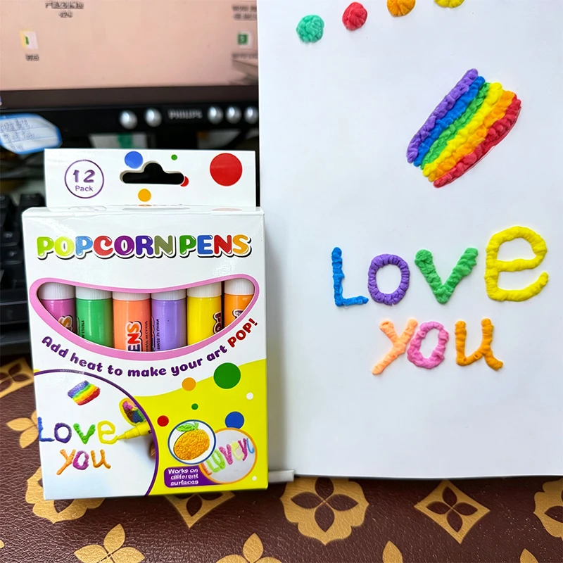 6/12pcs Magic Popcorn Pen, DIY Bubble Popcorn Drawing Pens, 3D Puffy Foam Marker Pen, Graffiti Stationery for Greeting Cards view 4