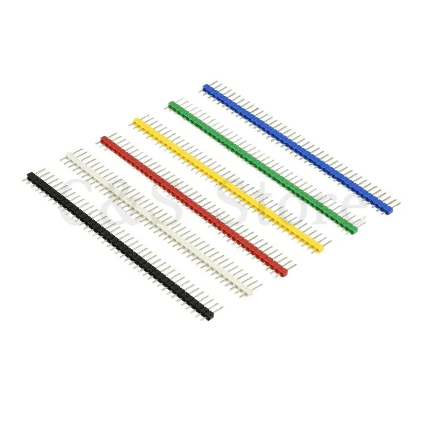 10pcs 40 Pin Breakable Pin Header 2.54mm Single Row Male Header Connector Kit PCB Pin Strip For Arduino Black White Red Green