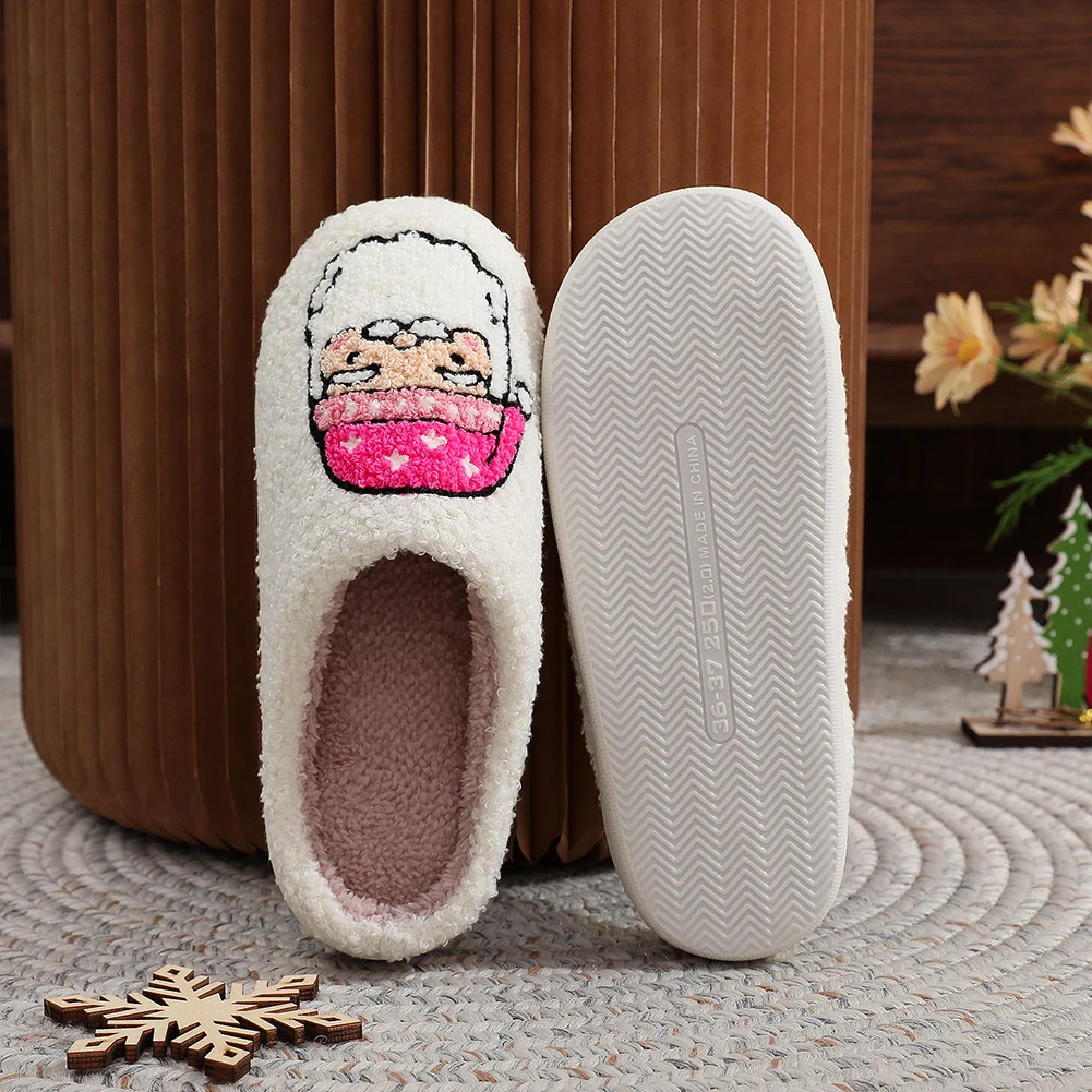 

Christmas Santa Claus Slippers Fluffy Home Slippers Comfortable Soft Couple Slippers Anti Slip Breathable for Indoor Bedroom