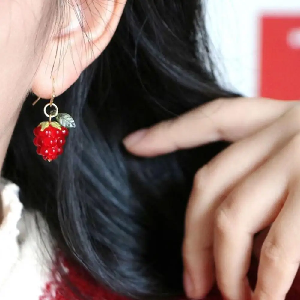 1 Pair Women Earrings Raspberry Ear Jewelry Artificial Crystal Tassel Hanging Earrings Fruit Hook Earrings Party Dating Jewelry