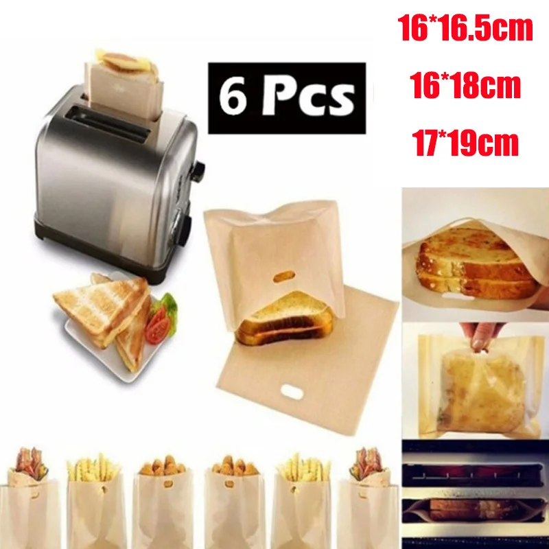 6Pcs Non-Stick Reusable Toaster Bags Heat Resistant Bags for Grilled Cheese Sandwiches Chicken Toaster Home Kitchen Tool