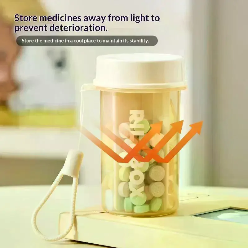 Pill Box Travel Medicine Organizer Small Capsule Bottle Case with Compartments Keychain Tablet Holder for Purse Bag Portable