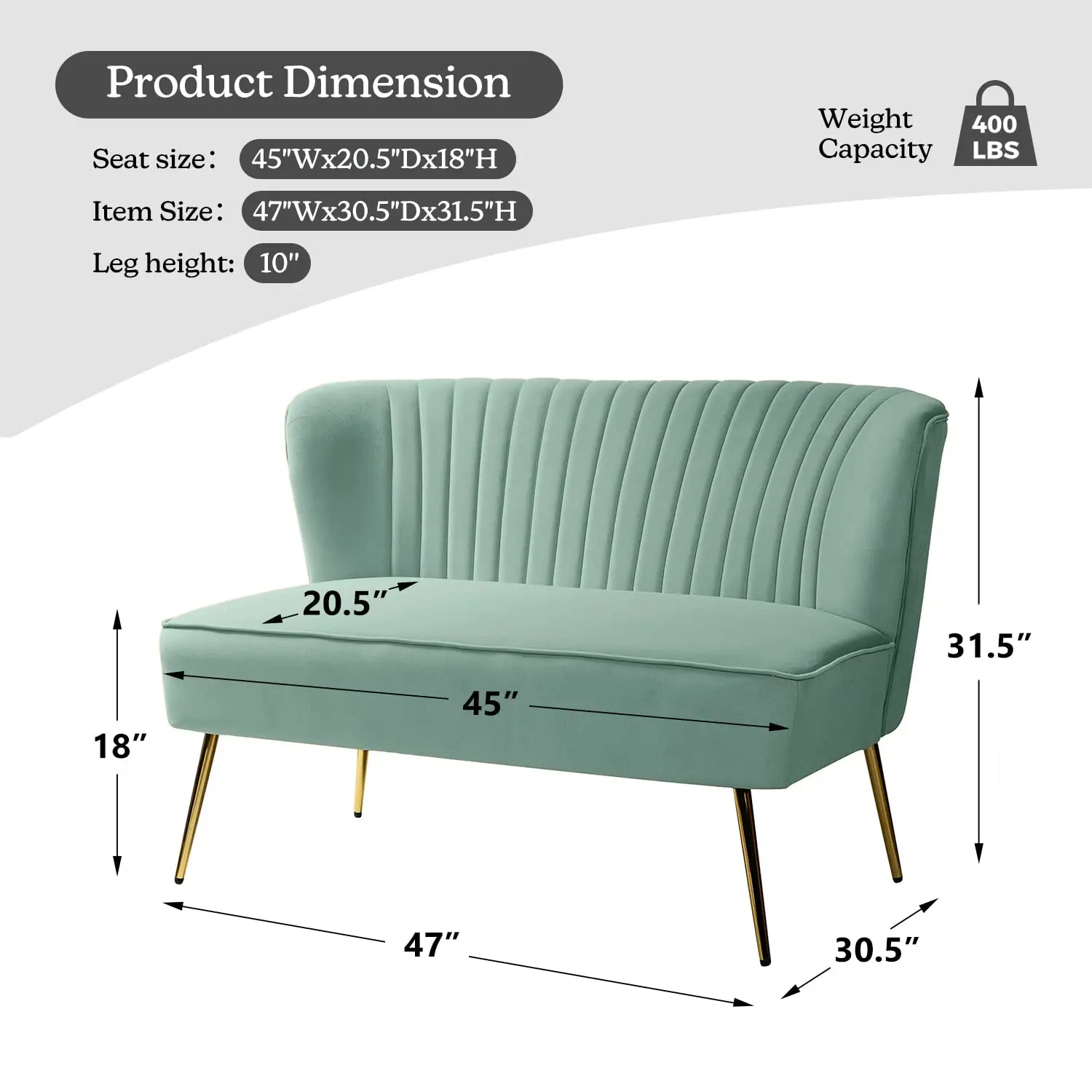Velvet Loveseat Upholstered Golden Metal Legs Tufted 2-Seat Armless Living Room Bedroom Small Spaces, Customized
