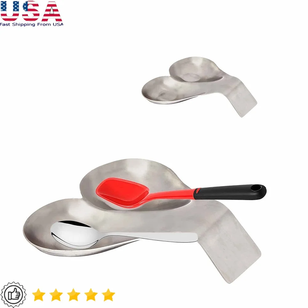 

Double Spoon Rest Brushed Stainless Steel Kitchen Tool Holder Dishwasher Safe Compact Design Clean Cooking Surface