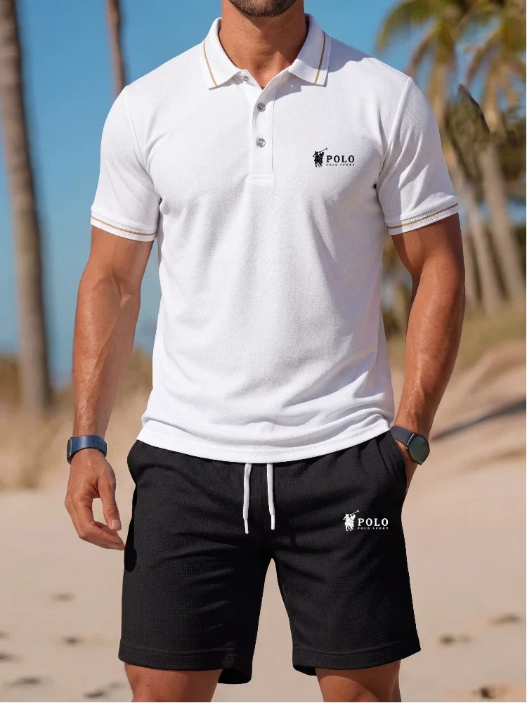 

Luxury brand printed polo shirt short sleeved set fashionable men's polo shirt shorts summer breathable casual lapel T-shirt set