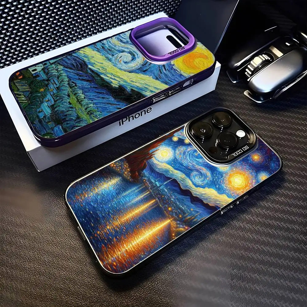 

v-Van g-Gogh Oil Painting Phone Case For iPhone 16,15,14,13,12,11,Mini,Pro,MAX Purple Matte Shockproof Cover