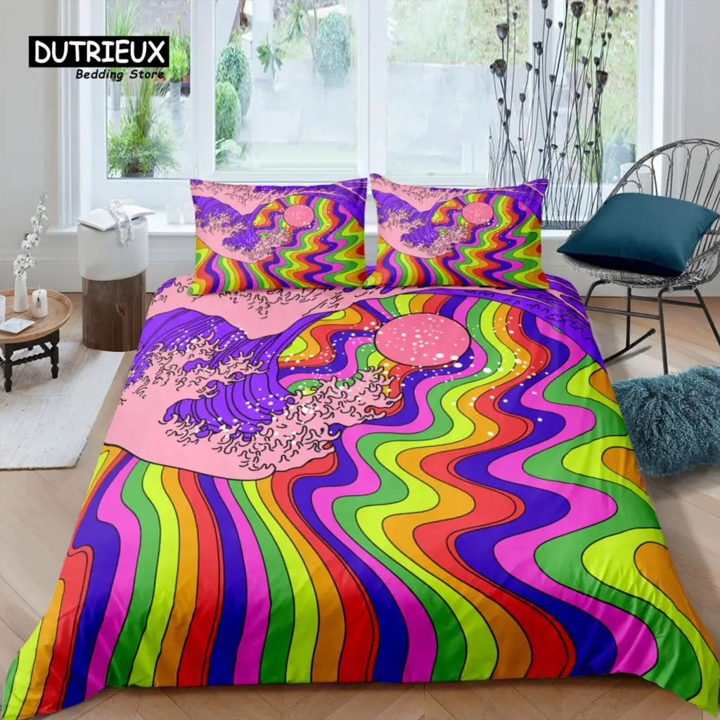 

Home Living Luxury 3D Colorful Stripes Bedding Set Sun Duvet Cover Pillowcase Queen and King EU/US/AU/UK Size Comforter Bedding