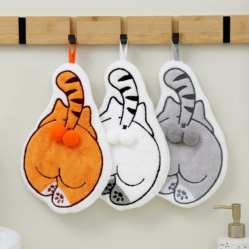 Toalha de Mão de Animais de Desenho Animado, Pano Absorvente para Banheiro, Toalha de Pendurar, Pano de Limpeza para Cozinha, Toalhas de Banheiro de Gato Fofo