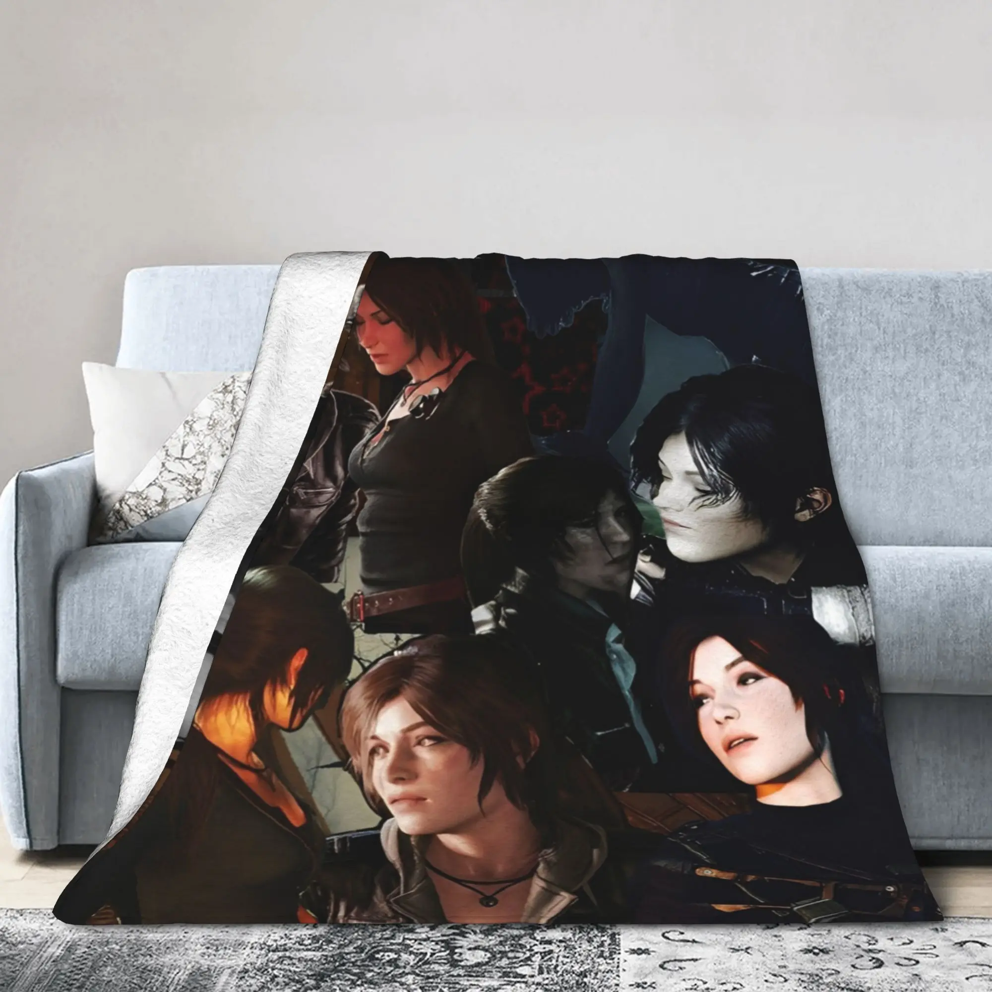 Tomb-Raider Lara Croft Blanket Velvet Autumn Winter Survival Video Game Breathable Lightweight Throw Blanket for Outdoor