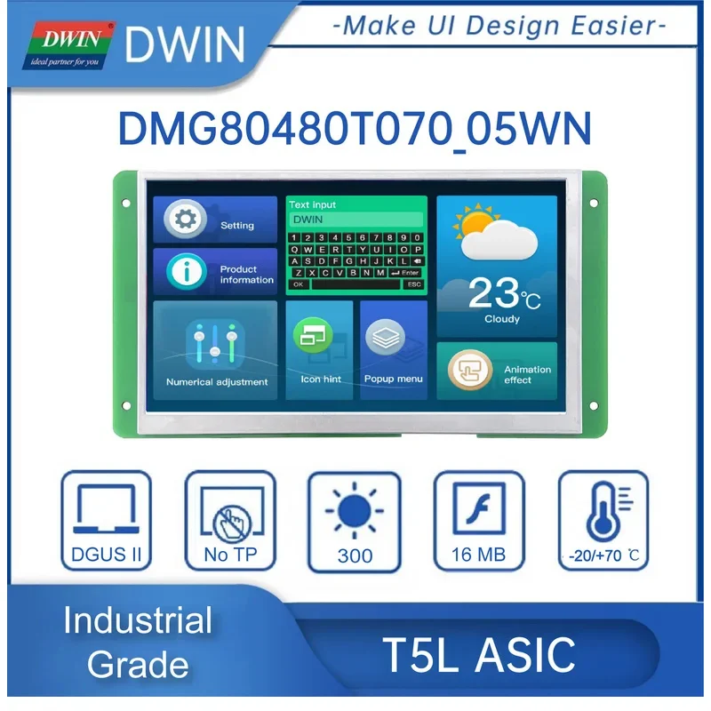DWIN 7.0 بوصة TFT شاشة الكريستال السائل 800*480 262K اللون HMI شاشة ذكية RS232/TTL مقاوم/لوحة اللمس بالسعة DMG80480T070_05W