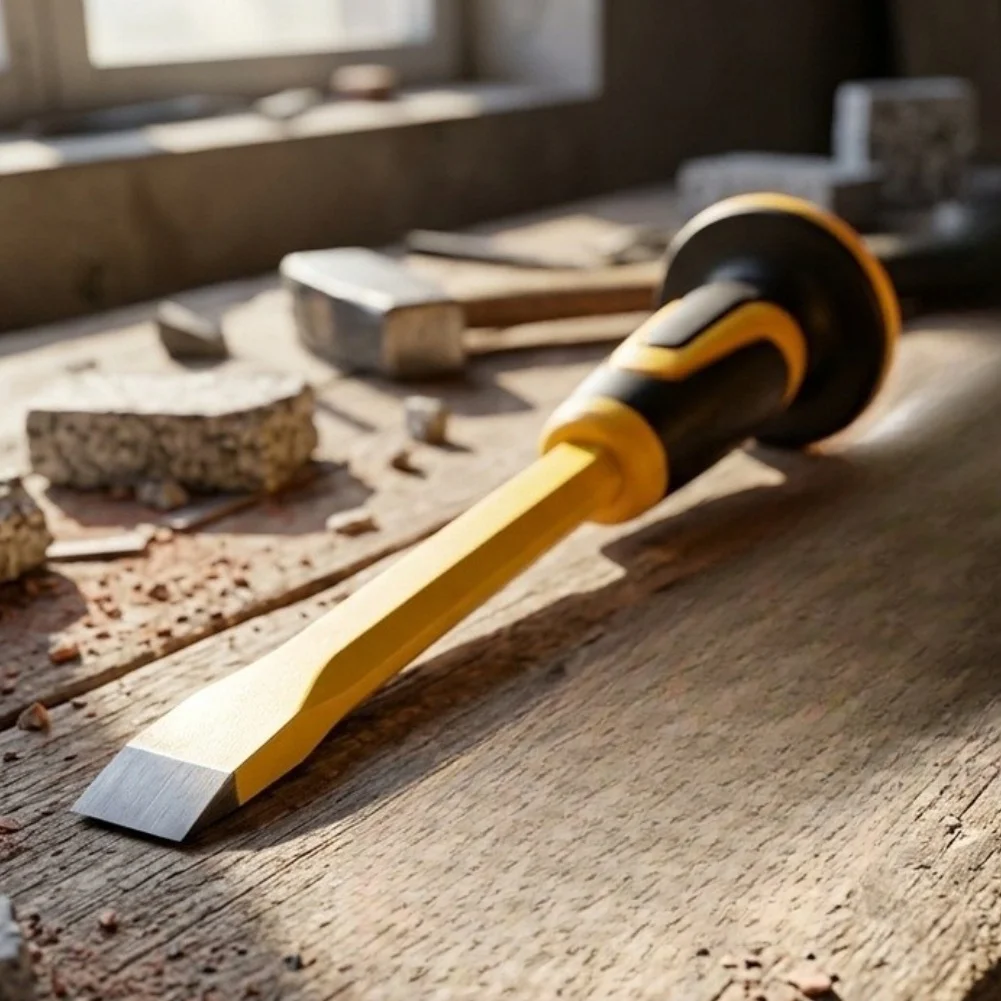 Heavy‑Duty Masonry Chisel, Soft Non‑Slip Handle, Rust‑Resistant With Protective Safety Cover For Construction Work
