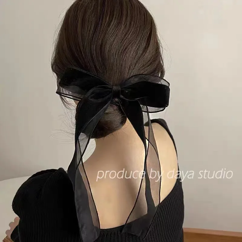 

Black Velvet Large Bow Knot Hairpin Spring Clip for Women Girls Satin Bow Hair Ties Duckbill Hair Clips Female Hair Accessories