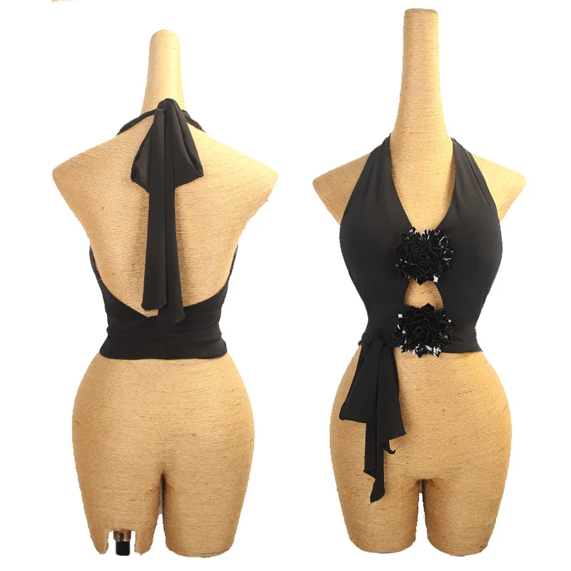 

New Latin Dance Training Clothing for Women's Exquisite Flower Sexy Bareback Top Samba Tango Professional Practice Clothes