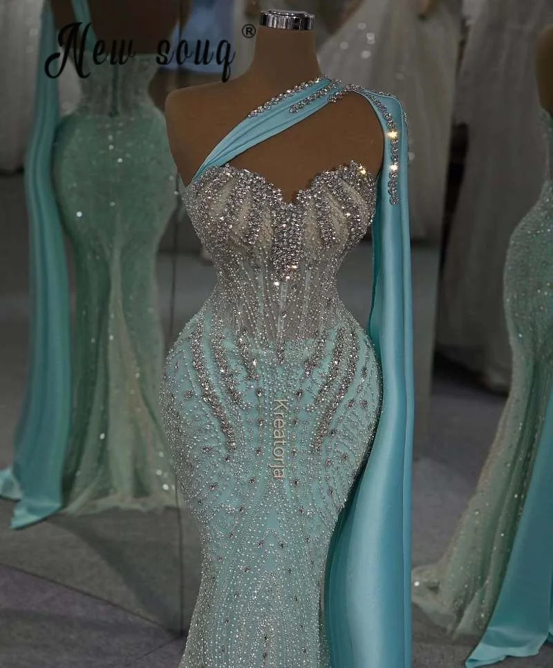 One Shoulder Cape Sleeve Prom Dress Beading Wedding Guest Gowns Customized Elegant Women Birthday Formal Dress Bride Party Gowns