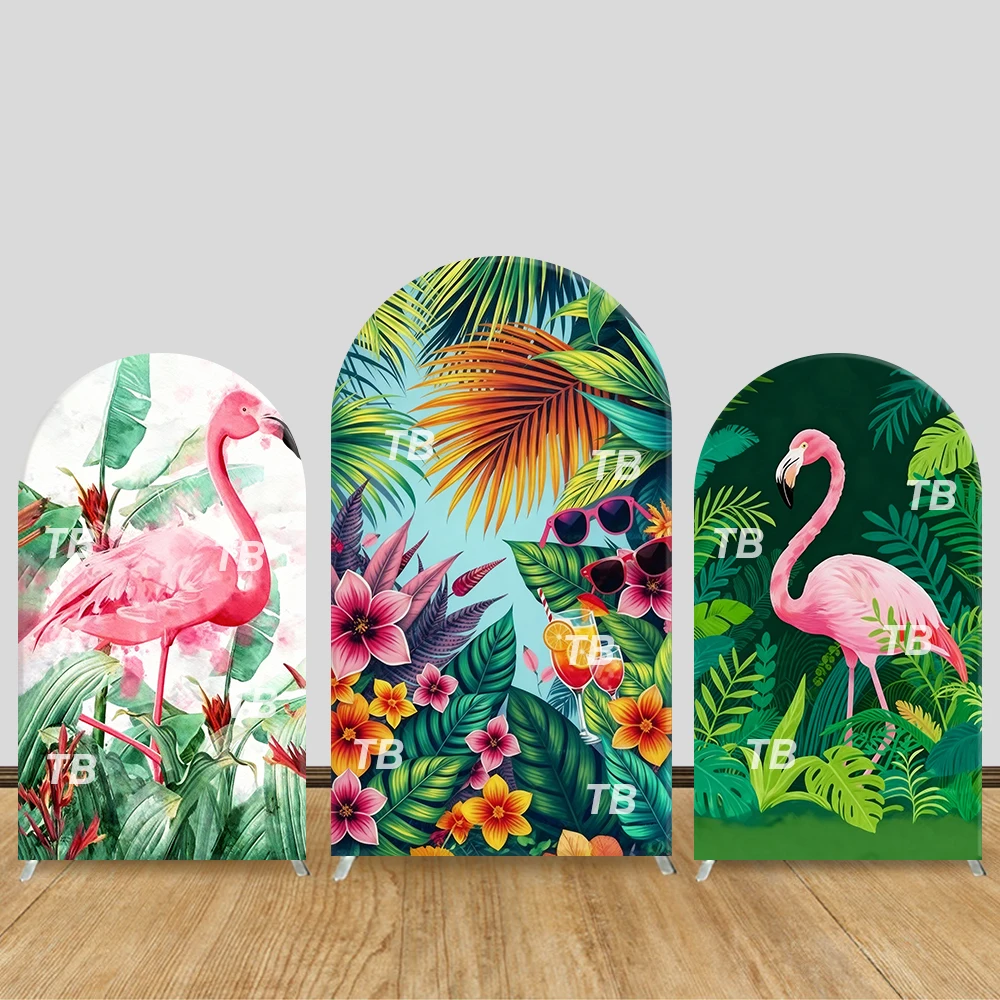 

Tropical Flamingo Arch Backdrop Cover Jungle Leaf & Flower Theme Party Decor Photo Booth Background Vacation Event Supplies