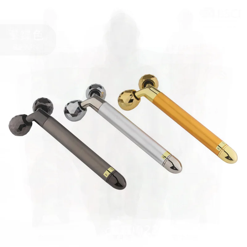 Bastone per massaggio facciale in oro argento oro rosa Rullo 3D V Bastone di bellezza per lifting facciale Ioni negativi Vibrazione Uso domestico Multifunzionale
