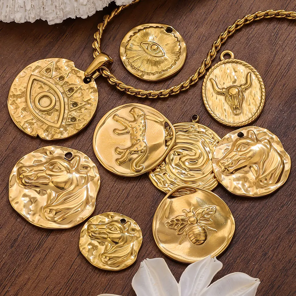 

5pcs Stainless Steel Gold Plated Charms for Jewelry Making Round Evil Animals Pendant DIY Necklace Earrings Bracelet Accessories