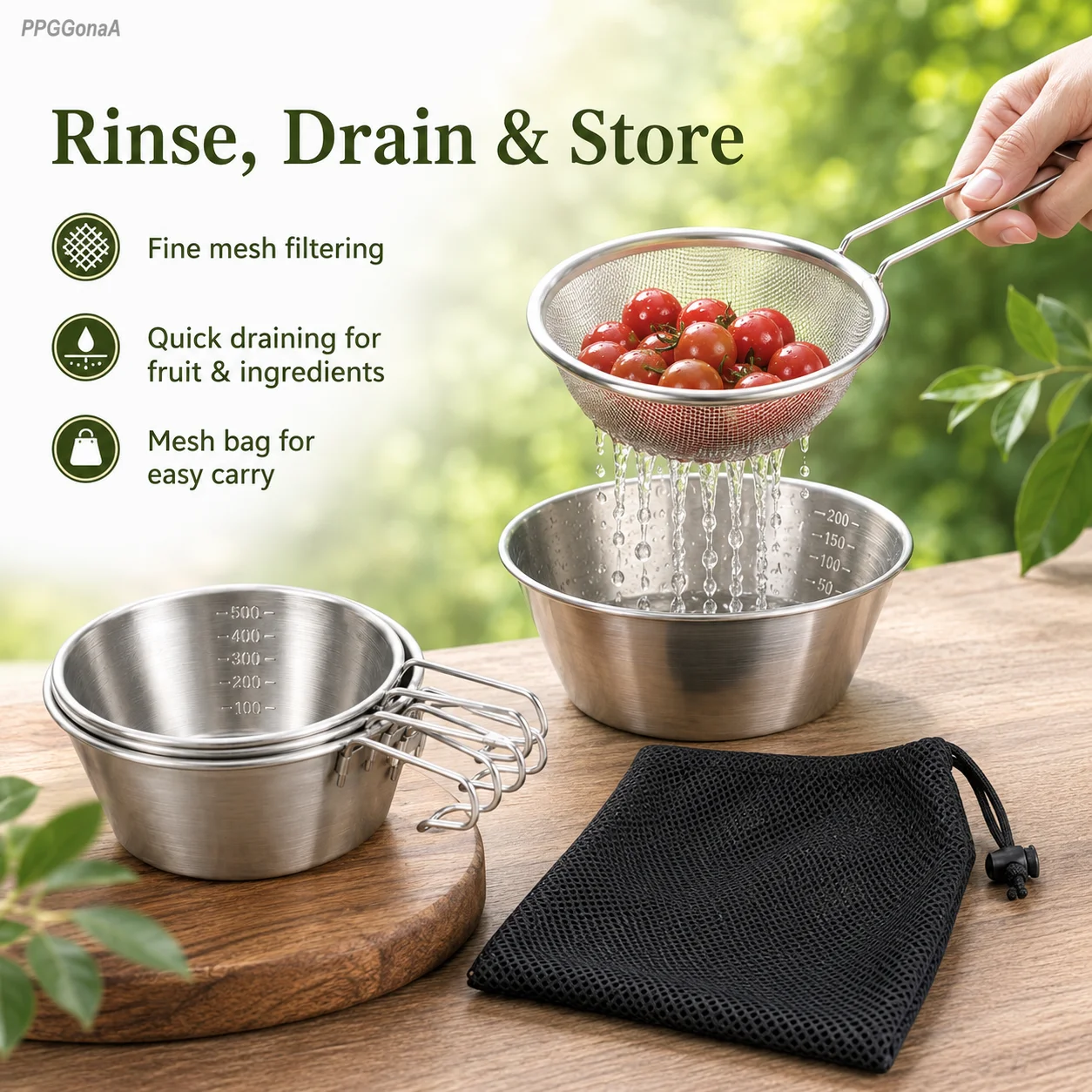 Stainless Steel Sierra Bowl With Folding Handle, Suitable For Outdoor Picnic And Camping