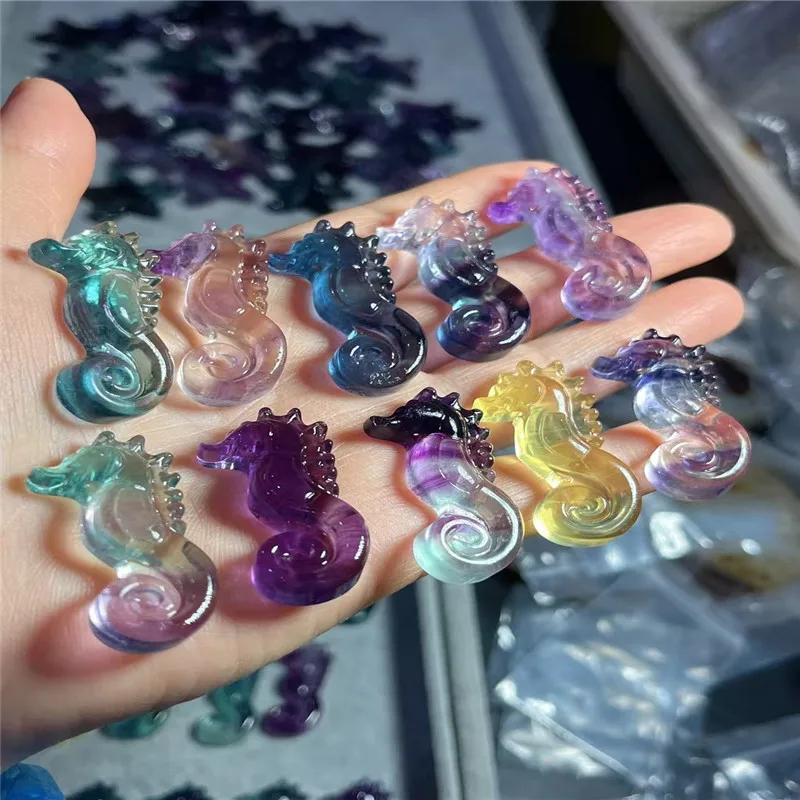 Natural crystal fluorite seahorse home decoration