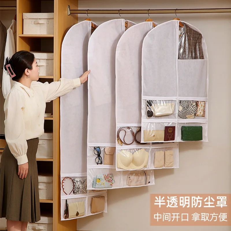 New Large Capacity Wardrobe Dust Cover Reusable Wardrobe Organizer Hanging Storage Bag Garment Protector Underwear Socks Storage
