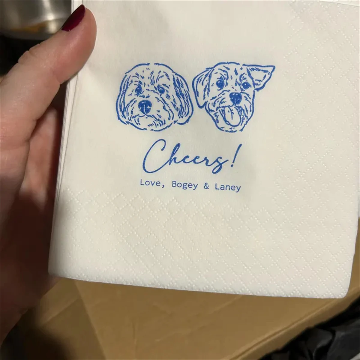 

50Pcs Custom Illustrated Dog | Custom Pet Wedding Napkins |Pet Cocktail Napkins |Custom napkins wedding |Wedding cocktail napkin