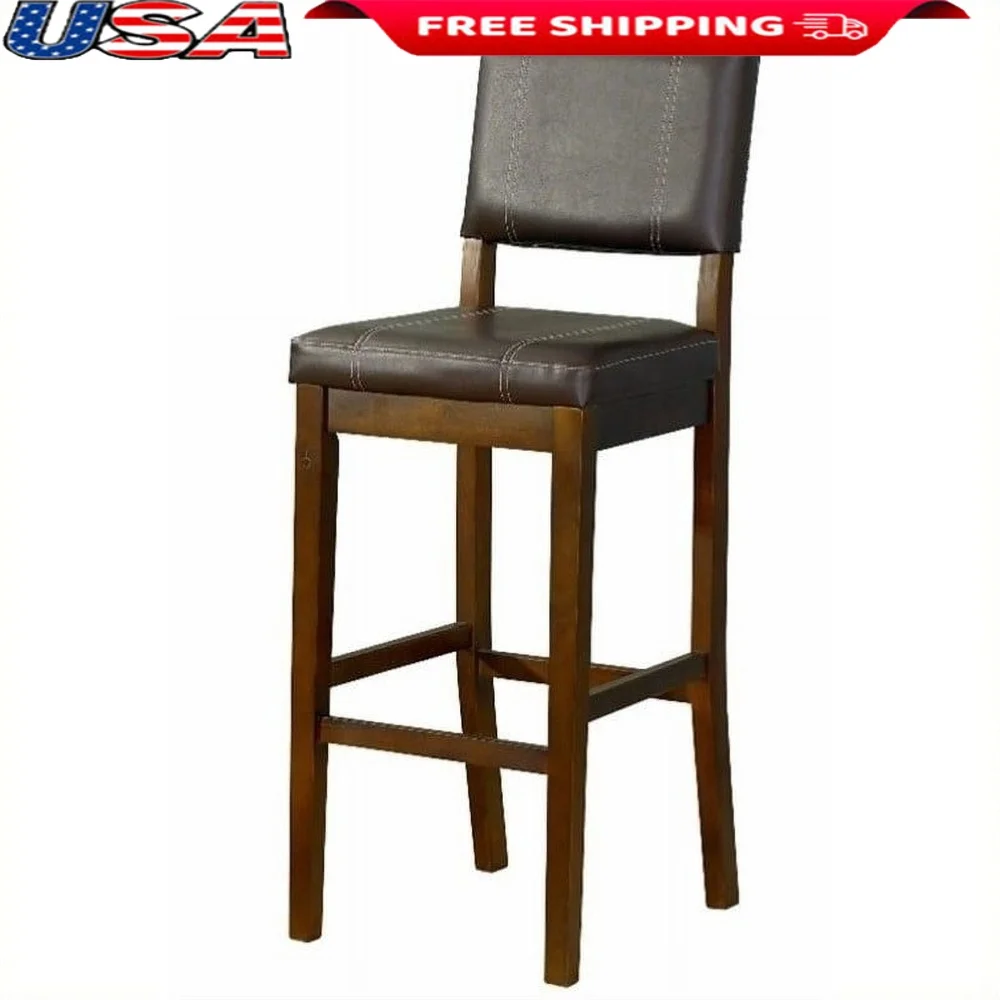 

Milano 24" Bar Stool Dark Brown Padded Seat Solid Wood Legs Durable Vinyl Cushion Comfortable Kitchen Dining Pub Stools