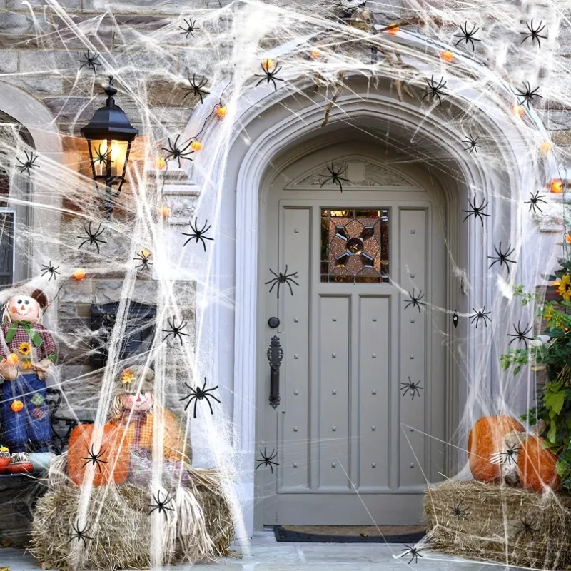 

2026 Glowing Luminous HalloweenSpider Webs with Spiders for Haunted House Horror Room Decoration Scary Party PropsSupplies Decor