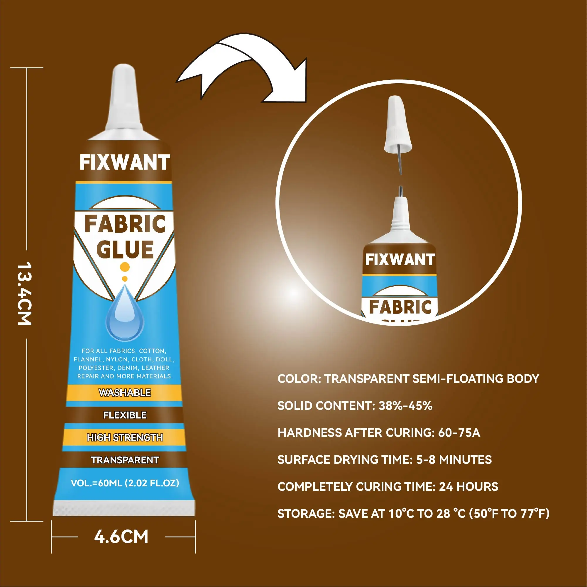 غراء نسيج شفاف لاصق من القماش للجلد والقطن والبوليستر سريع الجفاف وقابل للغسل - مثالي للحرف اليدوية وإصلاح الملابس