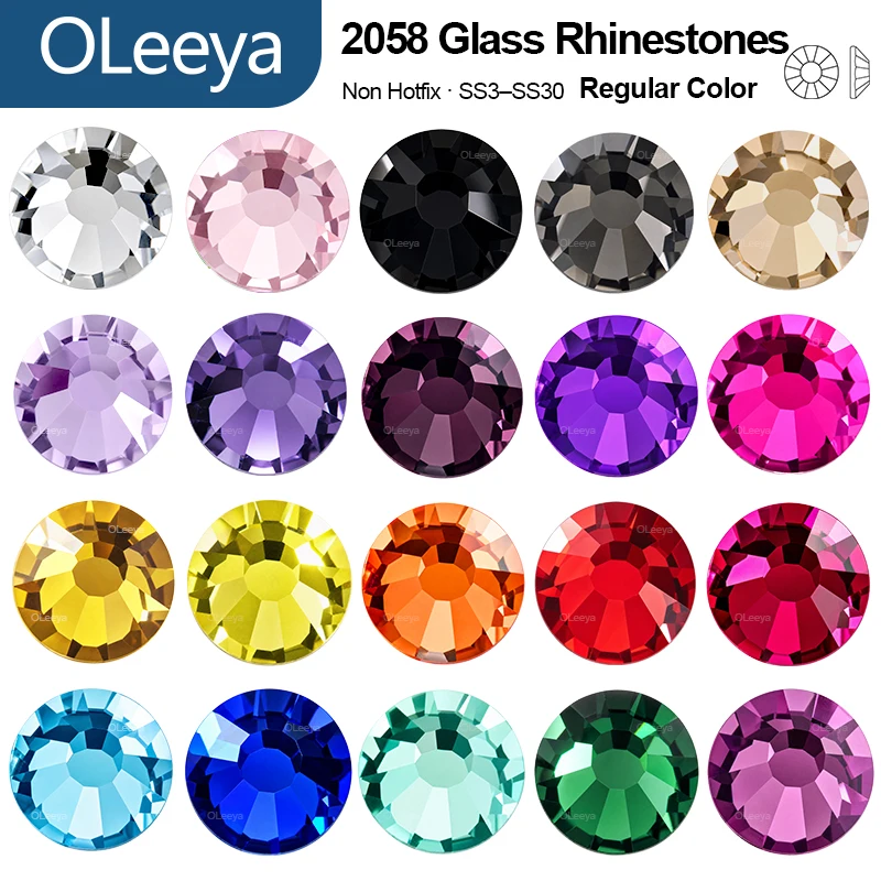 OLeeya Nicht-Heißfixierbare Flache Glas-Strasssteine SS3-SS30 in Verschiedenen Farben Kristall-Edelsteine für 3D-Nagelkunst DIY-Bastelarbeiten Strass