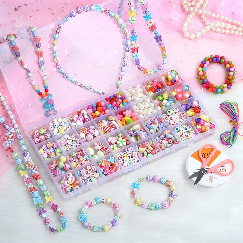 Children Handmade DIY Beaded Toys 32 Grid Creative Loose Spacer Beads Crafts Making Bracelet Necklace Jewelry Kit Girls Gifts