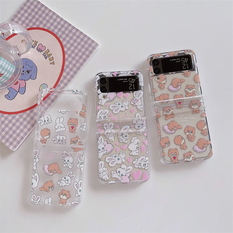 

Rabbit Bear Cute Phone Case for Samsung Galaxy Z Flip 6 5 4 3 Protective Back Cover for ZFlip4 ZFlip5 ZFlip6 Case Shell