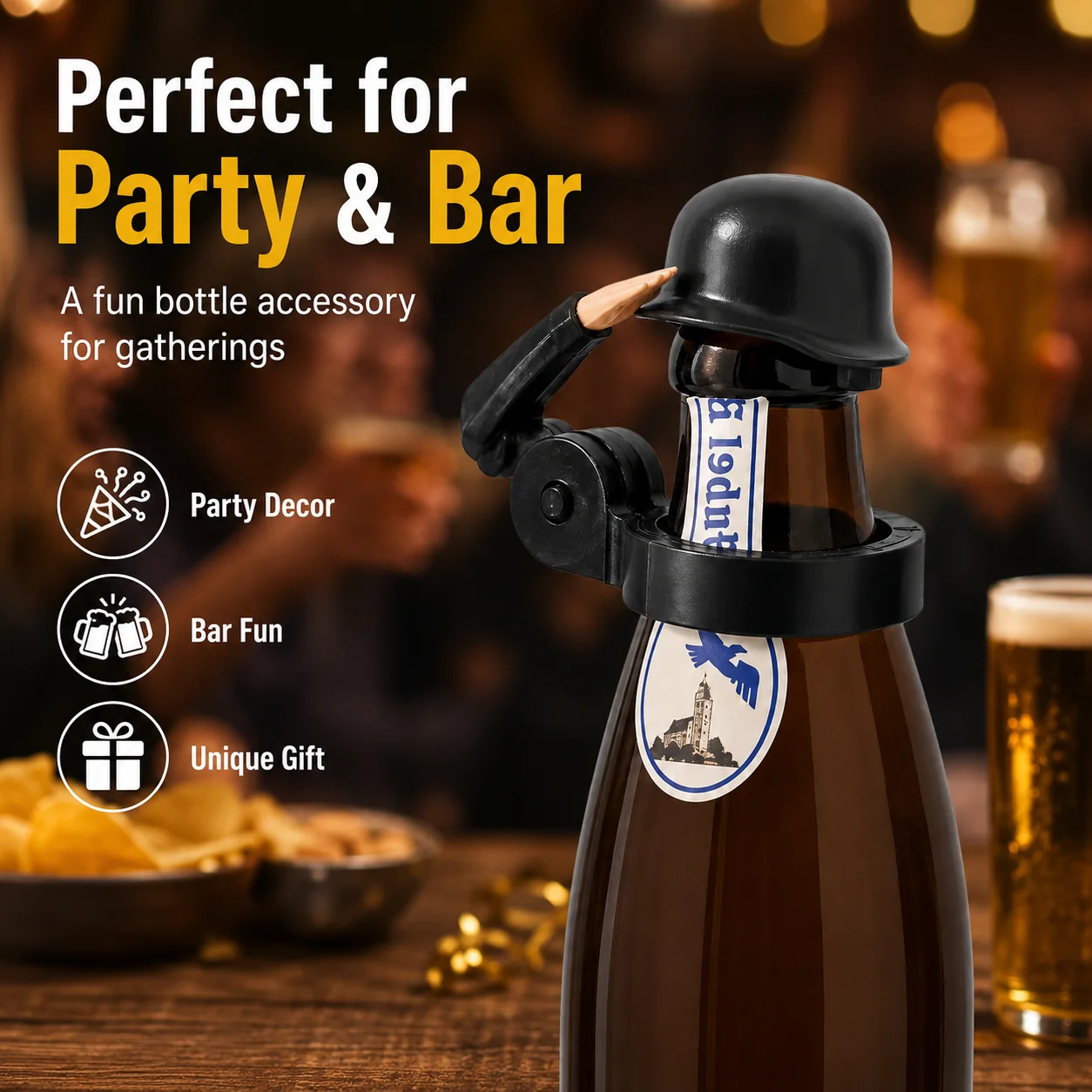 Rafford Soldier Salute Beer Bottle Topper, Dustproof Helmet Cap, Novelty Party Bar Accessory Gift for Veterans and Beer Lovers