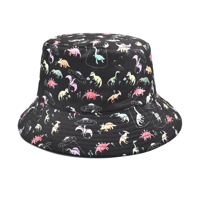 2023 Four Seasons Cotton Cartoon Dinosaur Bucket Hat Fisherman Hat Outdoor Travel Sun Cap for Men and Women 244