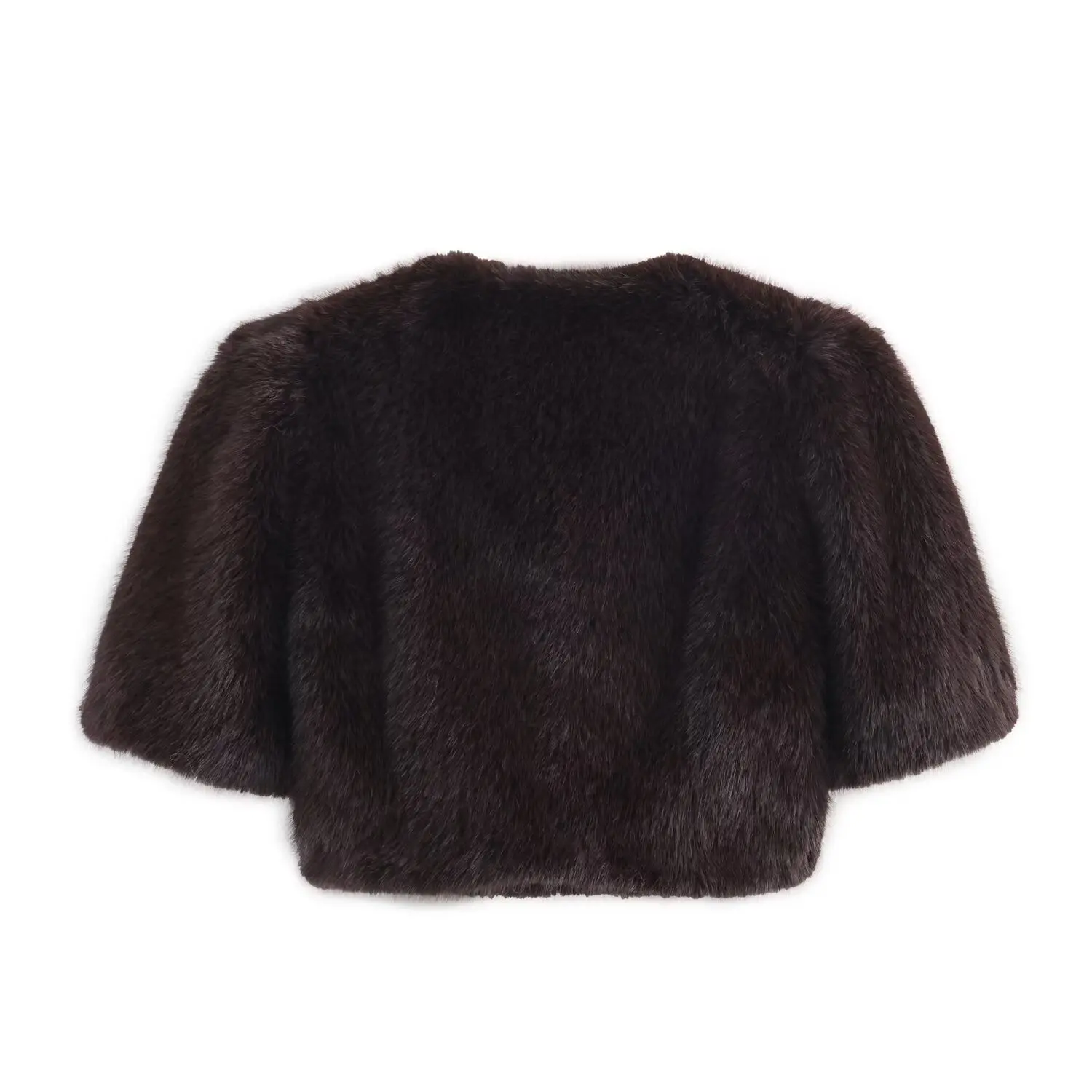 Diyigwoman outono 2025 nova moda curto efeito de pele sintética casaco chique em torno do pescoço manga curta casaco outerwear mujer