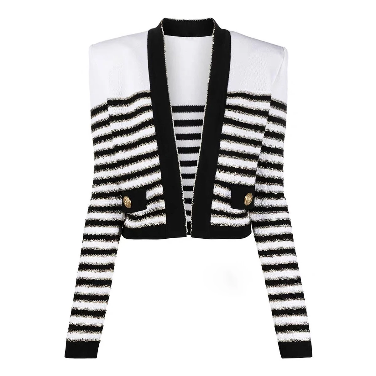 Spot 2024 Spring And Autumn New European And American Women\'s Classic Striped Knitted Sweater Tops Cardigan Jacket Quality